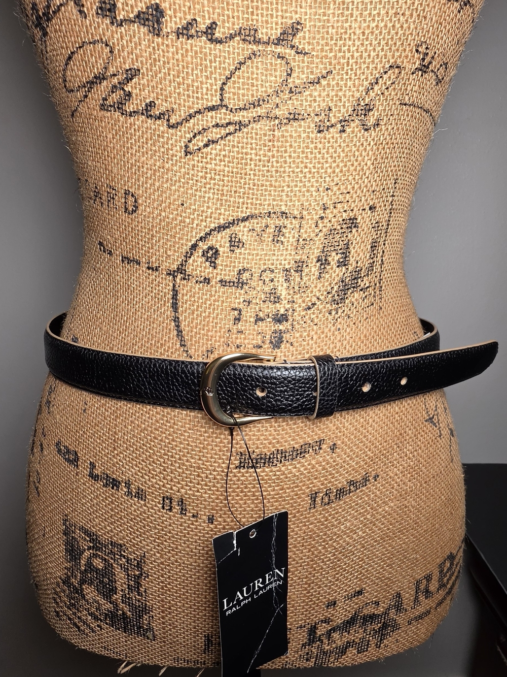Lauren Ralph Lauren Black Leather Belt with Gold Buckle